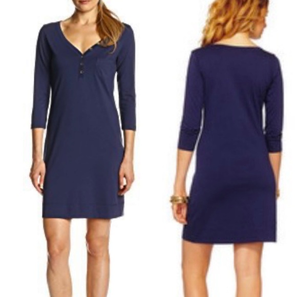 LILLY PULITZER Palmetto Pima Cotton V Neck T Shirt Dress in True Navy NWT Sz XS - Picture 1 of 14